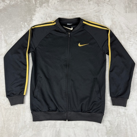 Nike Track Jacket Mens Large Black Gold Full Zip Athletic Warm Up Y2K EUC - Picture 1 of 9